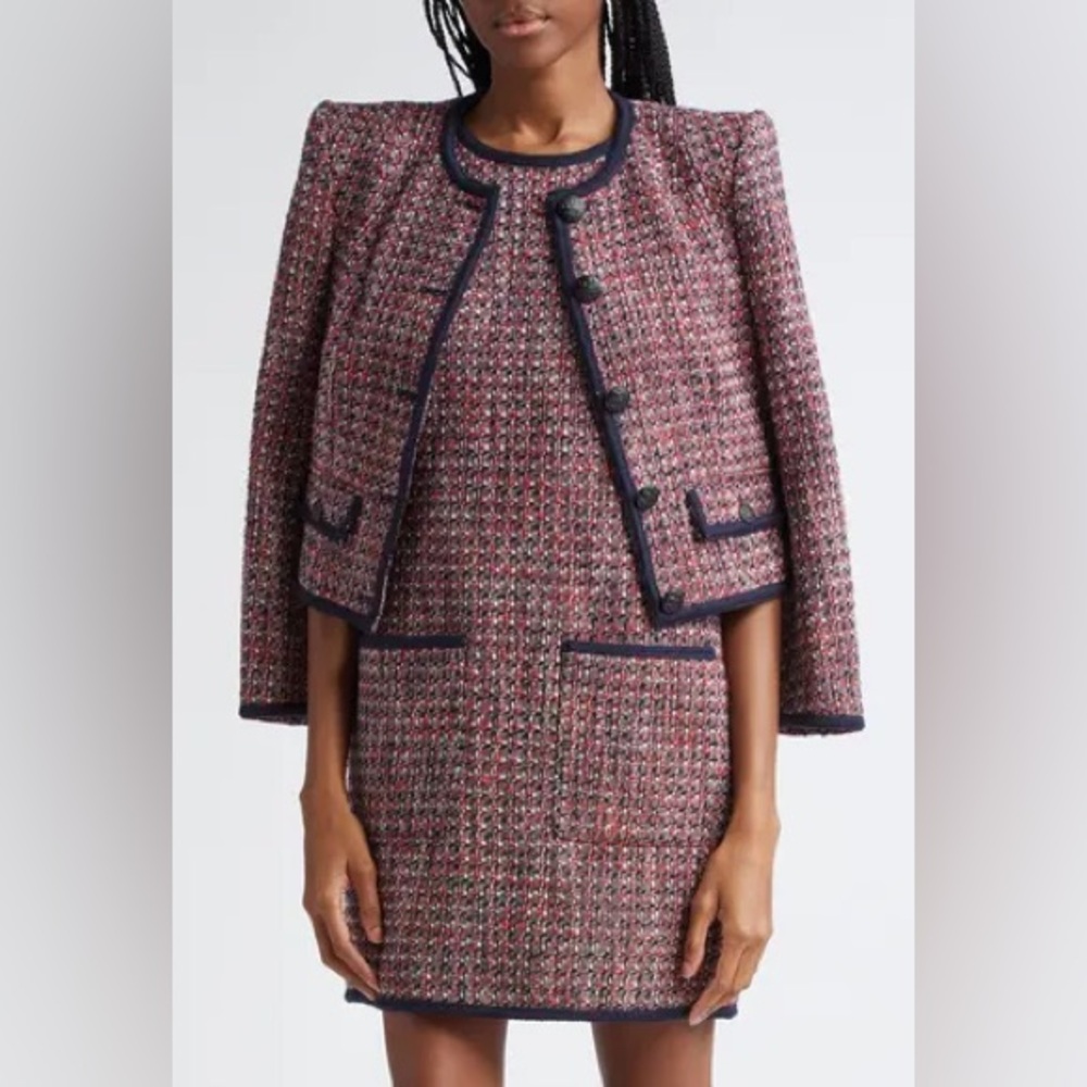NWT Veronica Beard Ceres Metallic Cotton Blend Tweed Jacket in Size 12 Red /Navy - Picture 11 of 16